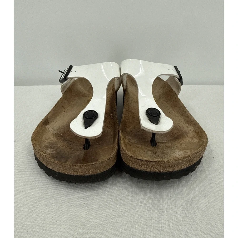 Birkenstock Women White Gizeh Faux Leather Sandals Size 37/6 Boho Comfort